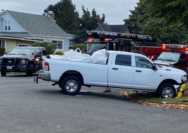 Two-Vehicle Collision in Aberdeen Damages Fire Hydrant, School-Zone Sign