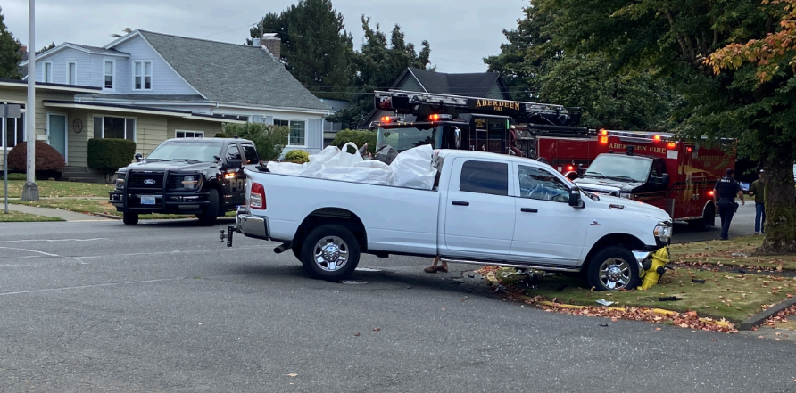 Two-Vehicle Collision in Aberdeen Damages Fire Hydrant, School-Zone Sign